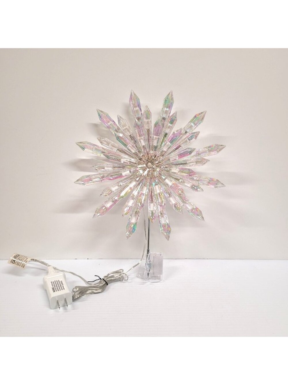 Lighted Iridescent Starburst Snowflake Christmas Tree Topper 11"  Clear Clip On